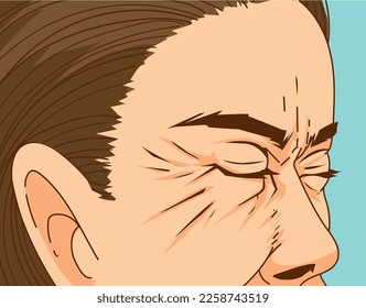 The woman with the skin problems. Age skin.  Mimic wrinkles. Healthcare illustration. Vector illustration.