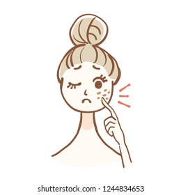 A woman with a skin trouble. 
Her skin is dirty.