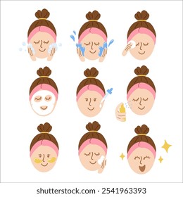 Woman skincare face routine illustration