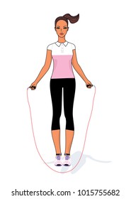 Woman skipping with a jumping rope. 