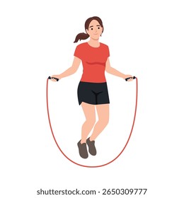 Woman Skipping Rope for Exercise. Flat vector illustration isolated on white background