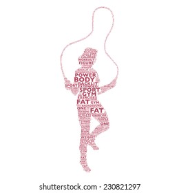 woman with skipping rope vector tag cloud fitness concept
