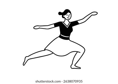 Woman in a skirt doing a dynamic stretching exercise line drawing