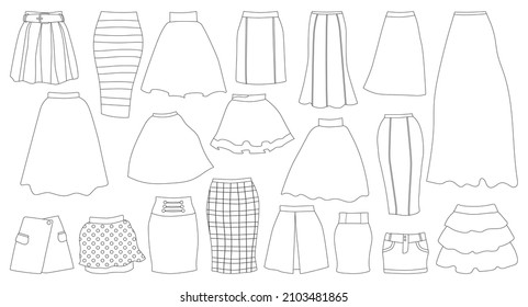 Woman skirt vector outline set icon. Isolated outline set icon fashion clothing. Vector illustration woman skirt on white background.