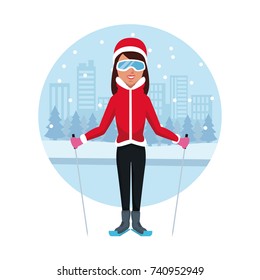 Woman with skis