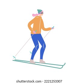 A woman skis in winter. vector illustration