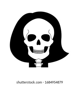 Woman skull anatomy. Flat vector medical illustration isolated. Structure of facial skeleton with main parts. Cranium diagram with part bones.  Educational, science poster 
