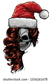 woman Skull of Bad Santa claus vector illustration