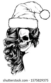 woman Skull of Bad Santa claus vector illustration