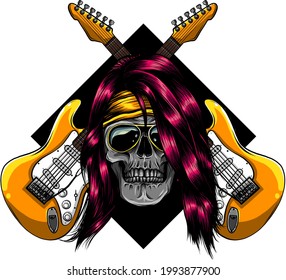 woman skull with crossing guitars vector illustration design