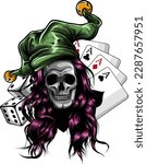 woman Skull in jester hat vector illustration on white background