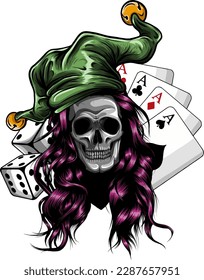 woman Skull in jester hat vector illustration on white background