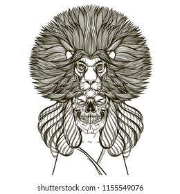 Woman Skull Lion Mask Outline Vector Stock Vector Royalty Free