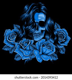 woman skull with roses vector illustration art