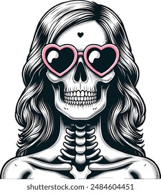 Woman Skull Wearing Pink Color Love Shape Vector