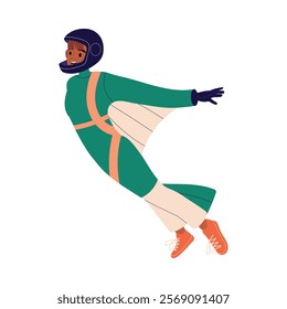 Woman Skydiver in Flight Free Falling with Parachute Vector Illustration