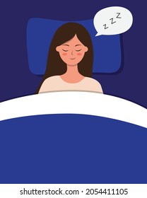 Woman sleep in bed. Flat cartoon vector style