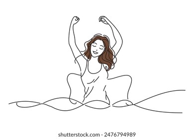 mujer dormir para levantarse, garabato línea continua arte Ilustración vectorial