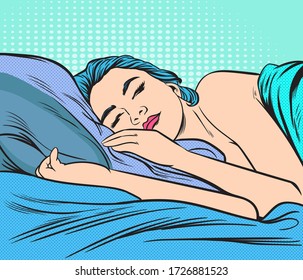 The woman is sleeping.Pop art retro illustration comic style vector