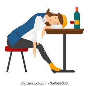 Woman sleeping in bar. 