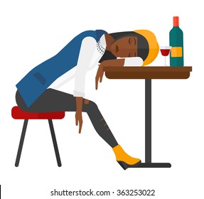 Woman sleeping in bar. 