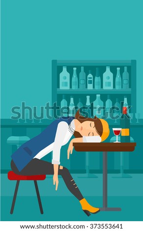 Similar – Image, Stock Photo A drunk woman is sitting at a table. Next to her is a bottle of alcohol and a glass. Bright yellow lights flicker in the background.