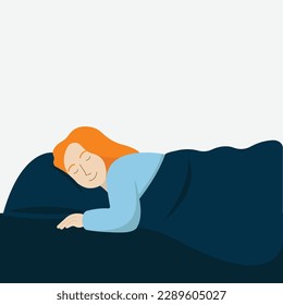 mujer durmiendo en una cama de diseño plano ilustración vector noche relajante