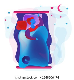 woman sleeping in bed next to pet flat style illustrations