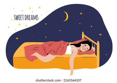 Woman sleeping in bed. Sweet dreams concept