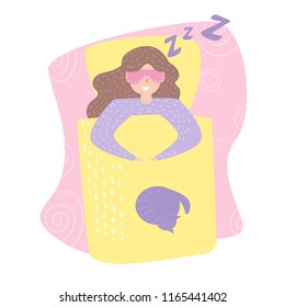 Woman sleeping in bed Vector. Cartoon. Isolated art on white background. Flat