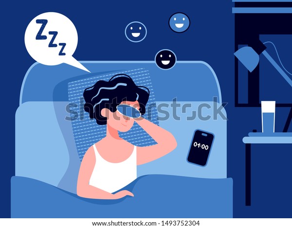 Woman Sleeping Bedroom Night Sleeping Mask Stock Vector (Royalty Free ...