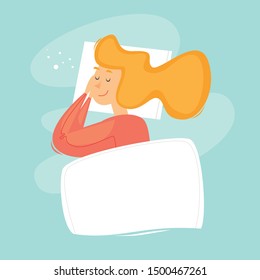 Woman is sleeping. Flat design vector illustration.
