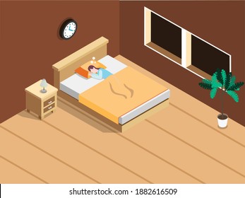 Woman sleeping isometric 3d vector concept for banner, website, illustration, landing page, flyer, etc.
