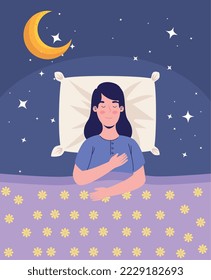 woman sleeping with moon character