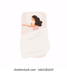 Woman sleeping at night in her bed. Good healthy sleep concept. Sweet dreams.