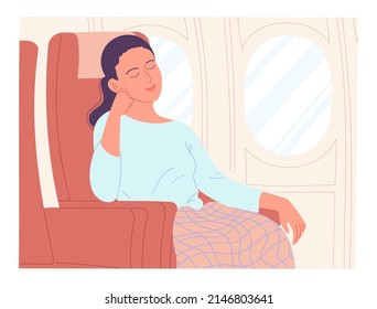 Woman sleeping on an aircraft during flight.