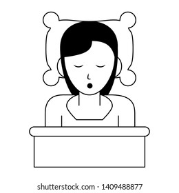 Woman sleeping on bed profile cartoon vector illustration graphic design