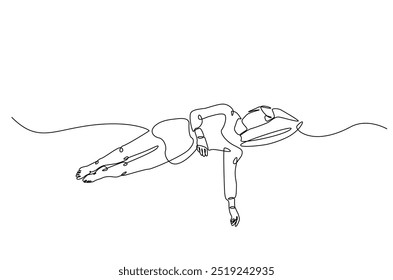 Mujer durmiendo en la cama de la almohada continua una línea de dibujo. Mujer durmiente en ilustración de arte de una sola línea. Vector editable.  