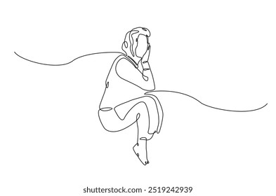 Mujer durmiendo en la cama de la almohada continua una línea de dibujo. Mujer durmiente en ilustración de arte de una sola línea. Vector editable.  