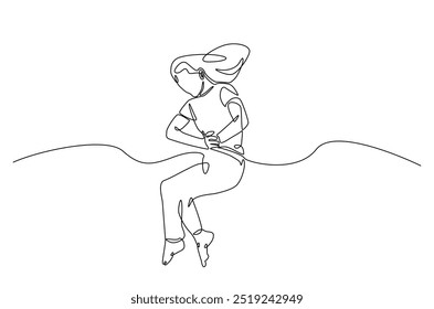 Mujer durmiendo en la cama de la almohada continua una línea de dibujo. Mujer durmiente en ilustración de arte de una sola línea. Vector editable.  