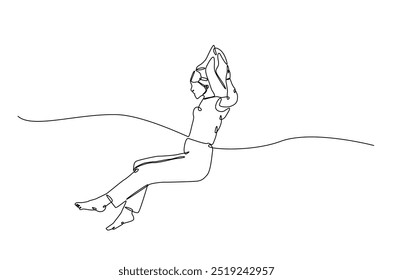 Mujer durmiendo en la cama de la almohada continua una línea de dibujo. Mujer durmiente en ilustración de arte de una sola línea. Vector editable.  