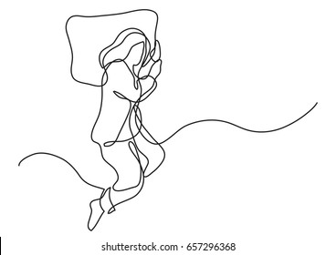 woman sleeping on pillow - single line drawing