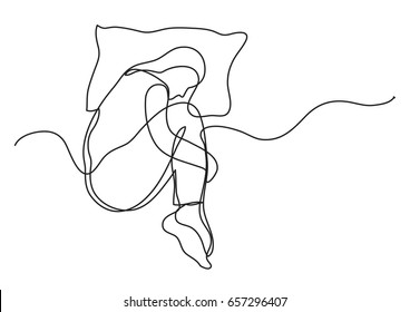woman sleeping on pillow - single line drawing