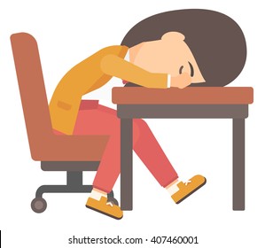 Woman sleeping on table.