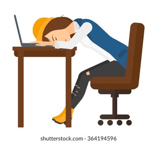 Woman sleeping on workplace.