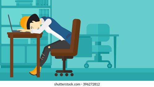 Woman sleeping on workplace.