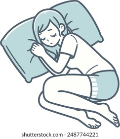 woman sleeping with the pillow illustration