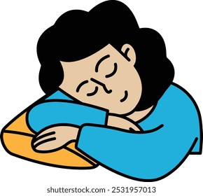 A woman is sleeping with a pillow on her head. She is smiling and she is in a relaxed state