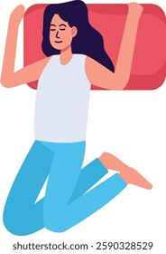 Woman Sleeping Pose Character on White Background, Flat Vector Illustration.