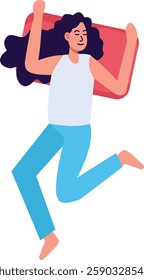 Woman Sleeping Pose Character on White Background, Flat Vector Illustration.